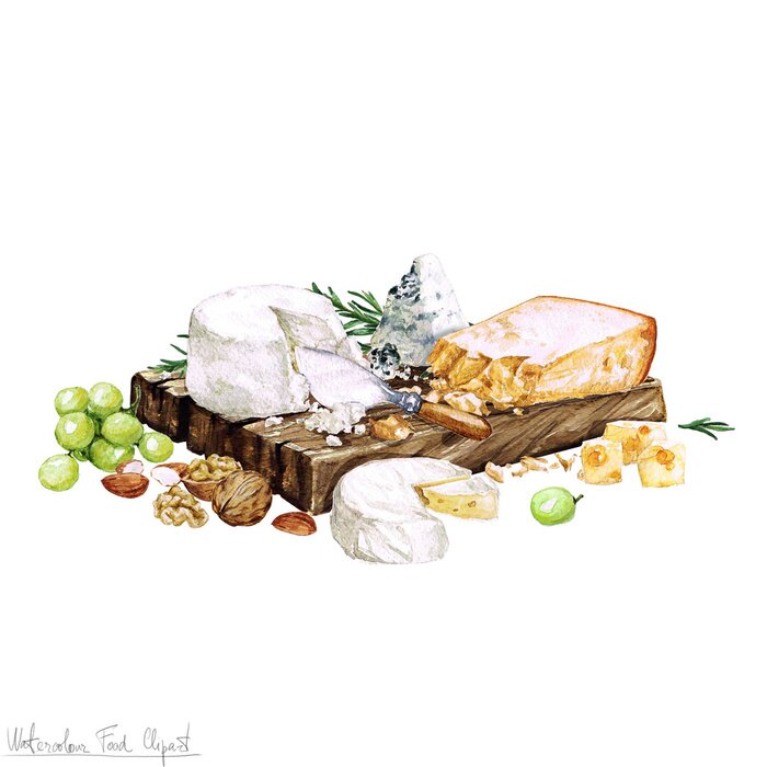Fotobehang Watercolor Food - Cheese Board