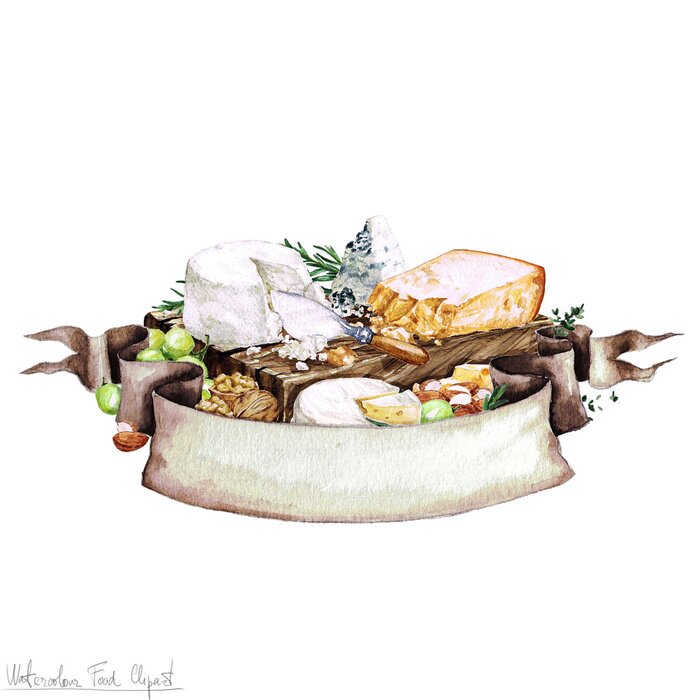 Fotobehang Watercolor Food - Cheese Board