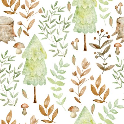 Sticker Watercolor forest pattern.
