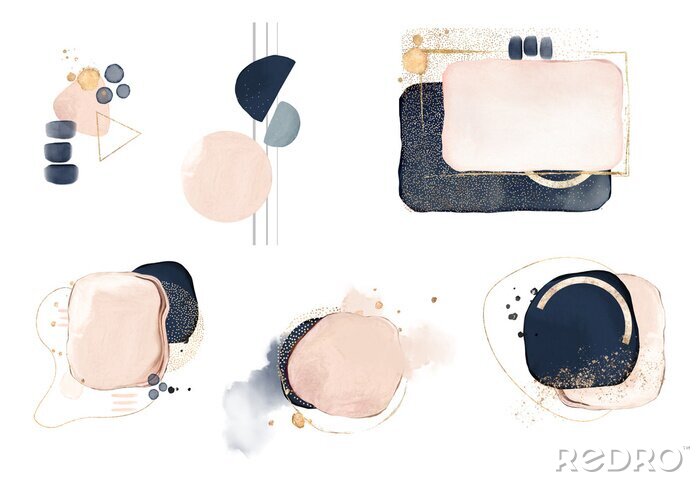 Fotobehang watercolor Illustration and gold,  isolated on white background. Abstract modern  print. logo