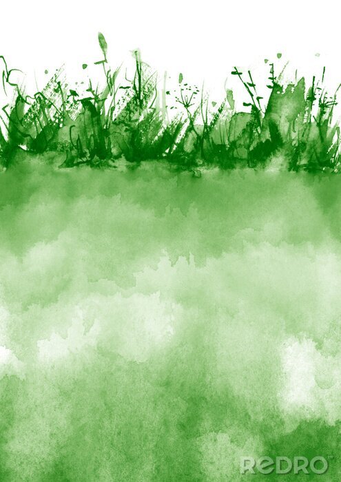 Fotobehang Watercolor illustration. background with vintage floral pattern - grass, wild plants of green color. Watercolor card, postcard, invitation. green watercolor natural, organic, bio, eco label 