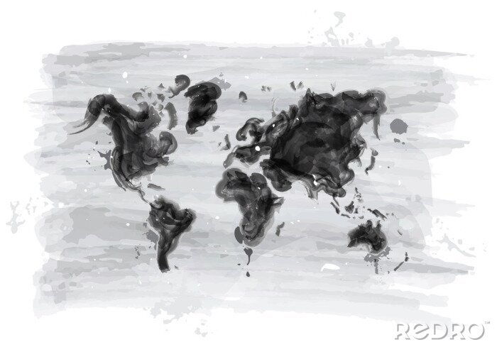 Fotobehang Watercolor painting design of world map . ( Environmental pollution concept ) . Vector