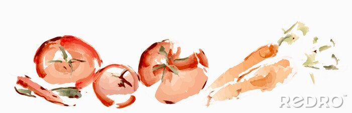 Fotobehang Watercolor vegetables. Tomatoes, carrots and peppers