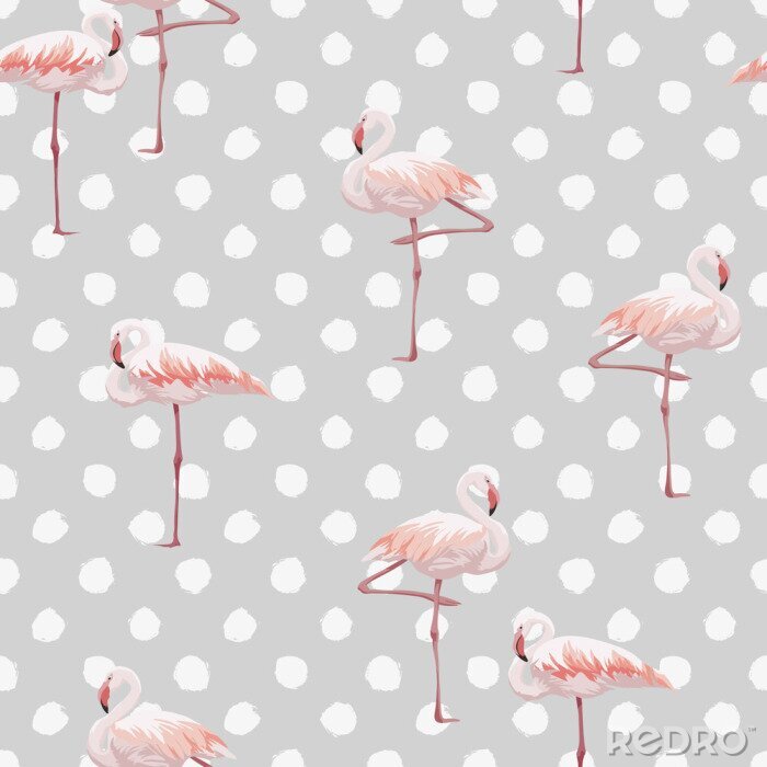 Fotobehang Waterverf flamingo's en stippen