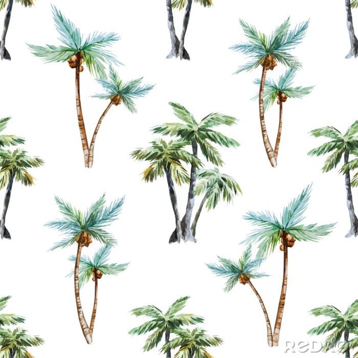 Fotobehang Waterverf palmbomen op witte achtergrond