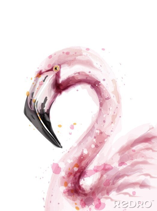 Fotobehang Waterverfportret van een flamingo