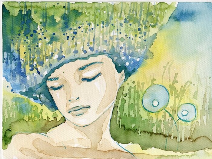 Fotobehang Waterverfportret van een mooie vrouw