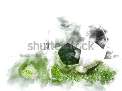 Fotobehang Waterverfvoetbal op het gras