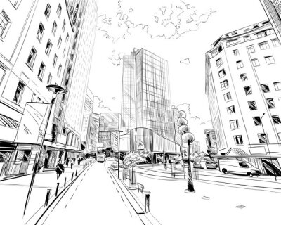 Fotobehang Wellington. Nieuw Zeeland. Hand getrokken stad schets. Vector illustratie.