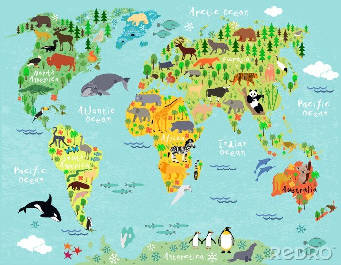 Fotobehang Wereldkaart als sprookjes illustratie