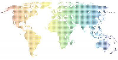 Wereldkaart gemaakt van gekleurde stippen