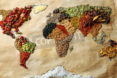 Fotobehang Wereldkaart gemaakt van specerijen