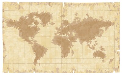 Fotobehang Wereldkaart gemarkeerd door tijd