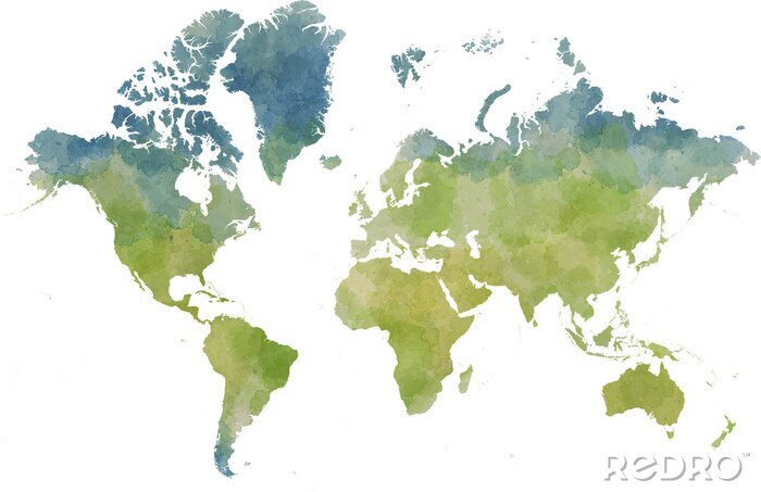 Fotobehang Wereldkaart groen aquarel
