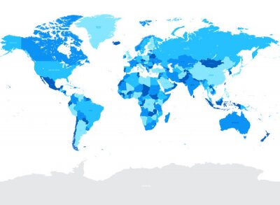 Wereldkaart in blauwtinten
