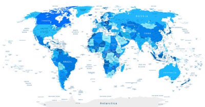 Fotobehang Wereldkaart in blauwtinten