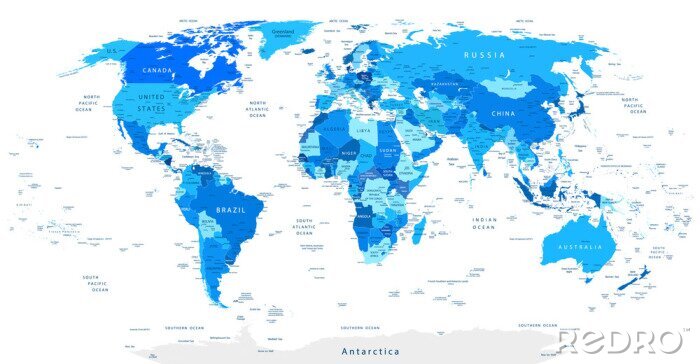 Fotobehang Wereldkaart in blauwtinten