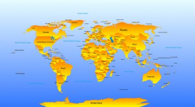 Fotobehang Wereldkaart in gele tinten