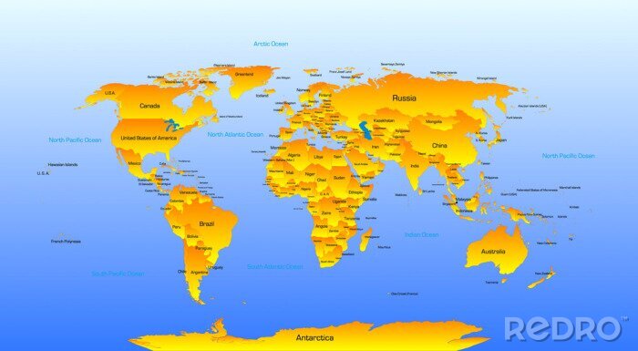 Fotobehang Wereldkaart in gele tinten