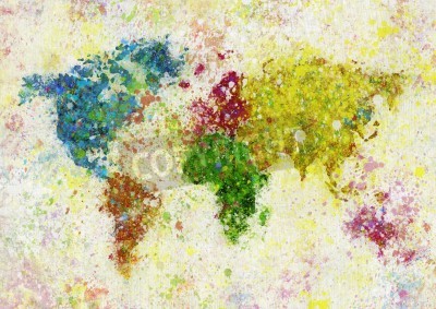 Fotobehang Wereldkaart in geschilderde stijl