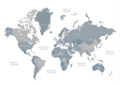 Fotobehang Wereldkaart in grijs met indeling in landen