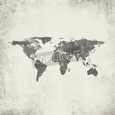Fotobehang Wereldkaart in grijs met verouderde achtergrond