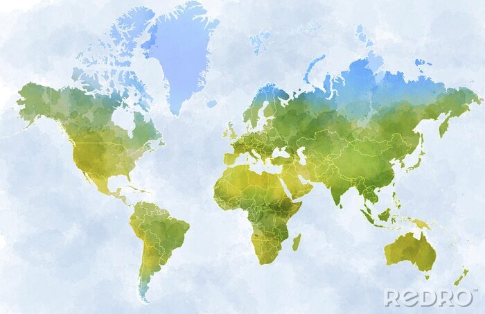 Fotobehang Wereldkaart in groene tinten
