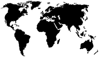 Wereldkaart in zwart en wit