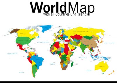 Fotobehang Wereldkaart met alle landen