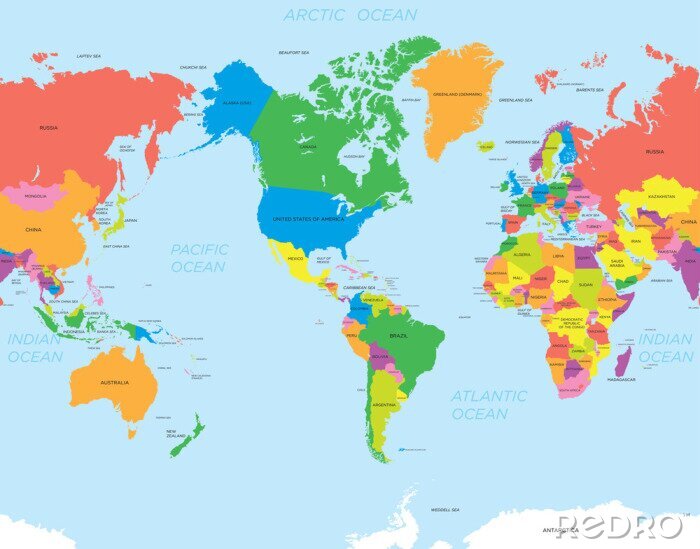 Fotobehang Wereldkaart met de Amerika's in het midden