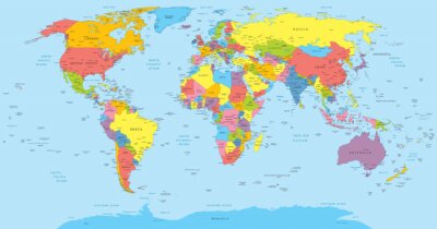 Fotobehang Wereldkaart met gekleurde landen