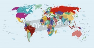 Fotobehang Wereldkaart met gekleurde naties