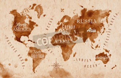 Fotobehang Wereldkaart met koffievlekken