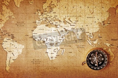 Fotobehang Wereldkaart met kompas aan de rechterkant