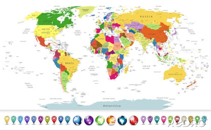 Fotobehang Wereldkaart met navigatiepictogrammen