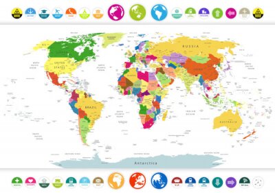 Fotobehang Wereldkaart met symbolen