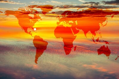 Fotobehang Wereldkaart met zonsondergang