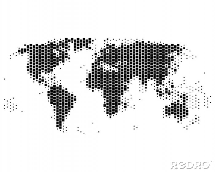 Fotobehang Wereldkaart met zwarte vierkantjes