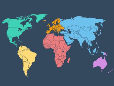 Wereldkaart op donkerblauwe achtergrond