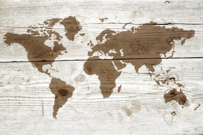 Fotobehang Wereldkaart op een houten achtergrond