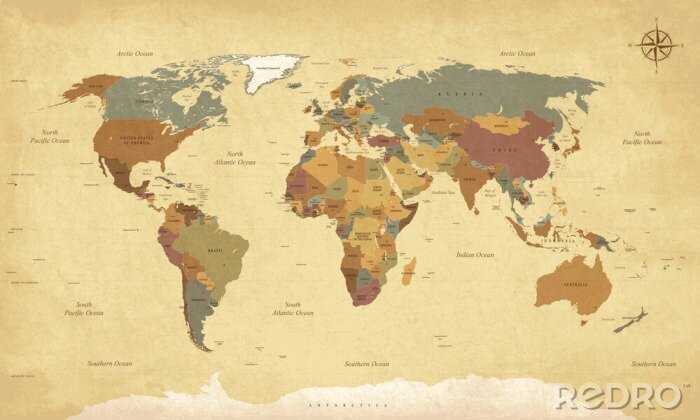 Fotobehang Wereldkaart op een verouderde achtergrond
