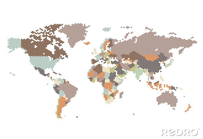 Fotobehang Wereldkaart van zeshoeken