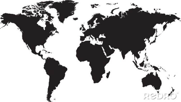 Fotobehang Wereldkaart zwart op witte achtergrond