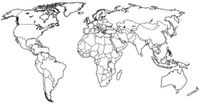 Wereldkaart zwarte en witte lijnen