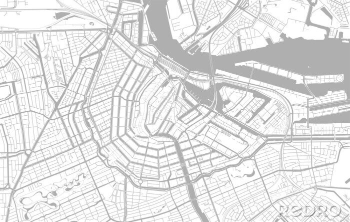 Fotobehang White and grey vector city map of Amsterdam