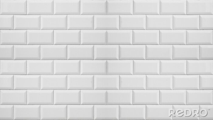 Fotobehang White light brick tiles tilework glazed ceramic wall or floor texture wide background pattern