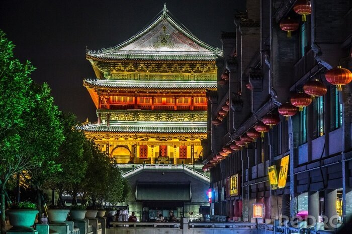 Fotobehang Wide angle shot of the Defachang in Lianhu, China at night