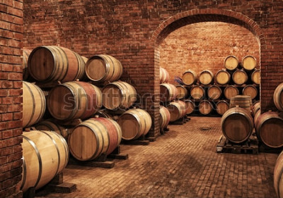 Fotobehang Wijnvaten in wijnkelders op volgorde