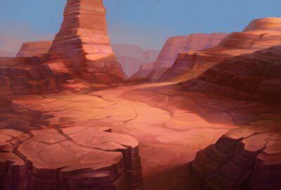 Wilde westen Texas woestijnlandschap met bergen van de canyon. Realistische cartoonstijl voor game-art en animatie.