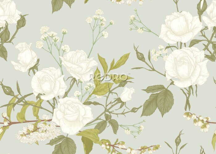 Fotobehang Wilde witte rozen